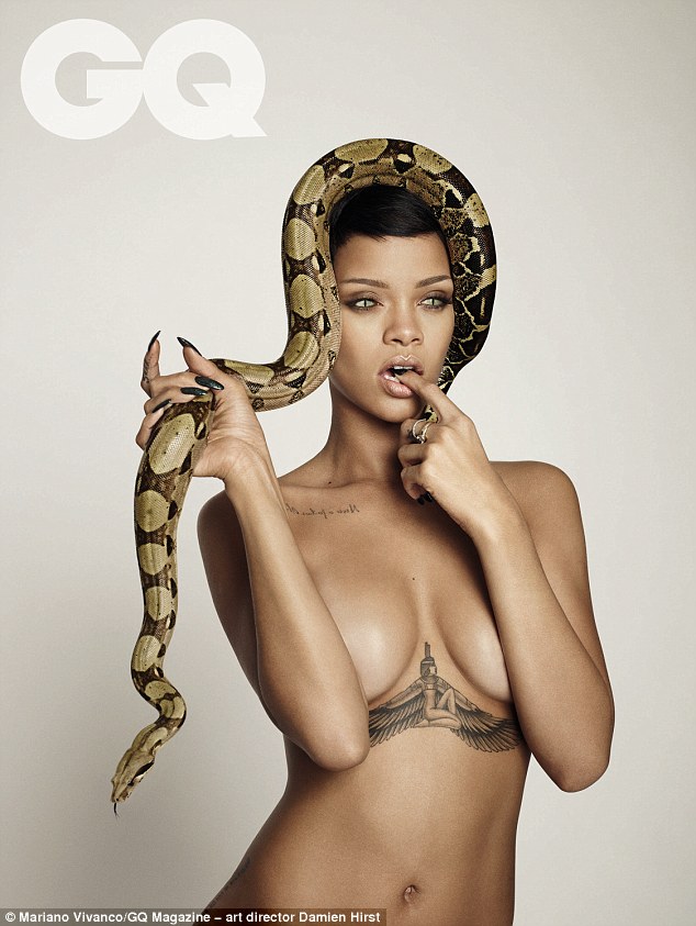 Rihanna caracterizada por Damien Hirts como Medusa. Revista GQ. Foto Mariano Vivanco, Gran Bretaña. Newsletter que recibo en mi correo, octubre 2013.