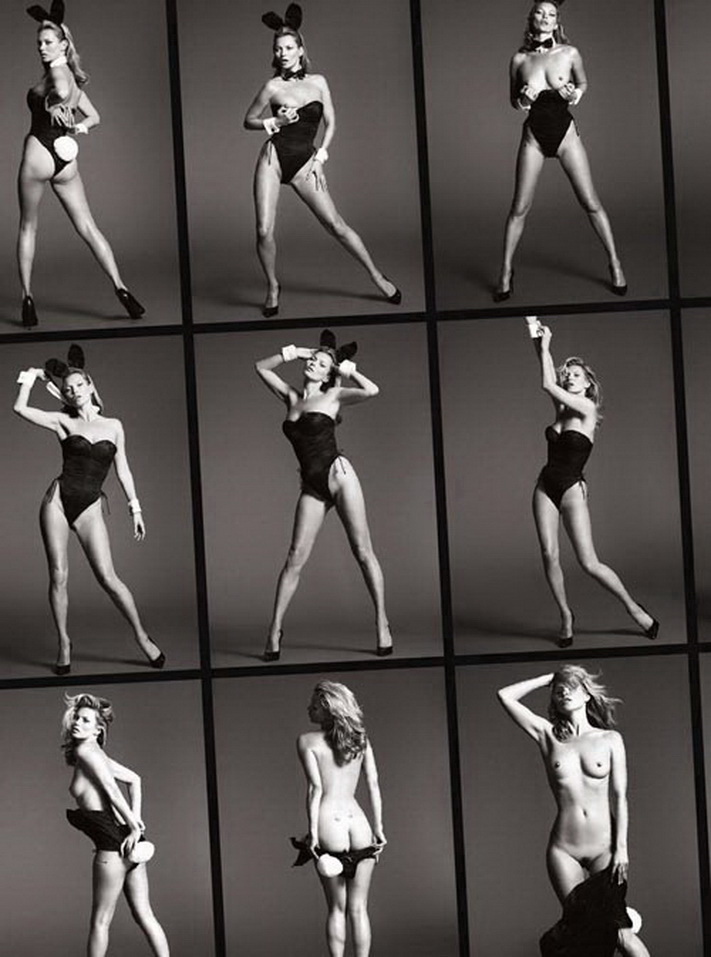 Meret Alas & Marcus Pigott en una prueba de contacto de las muchas imágenes que tomaron de Kate Moss desnuda, para luego elegir las que se publicarían para Playboy Londres y también para Burberry, detrás del operativo.